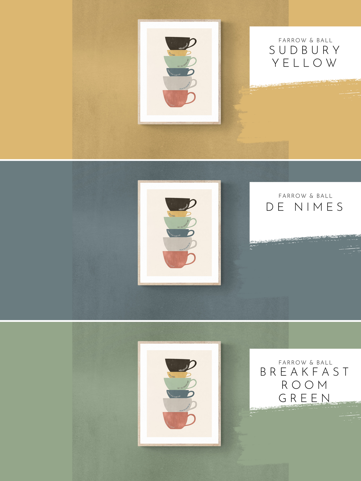 northern print, yellow walls, blue walls, green walls, tea print, farrow & ball