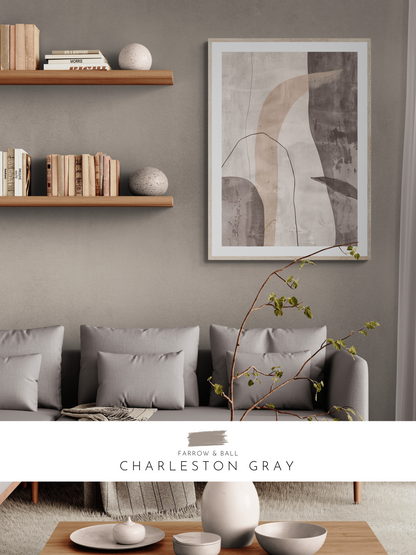 beige walls, grey lounge, light brown walls, stylish decor, farrow and ball, 