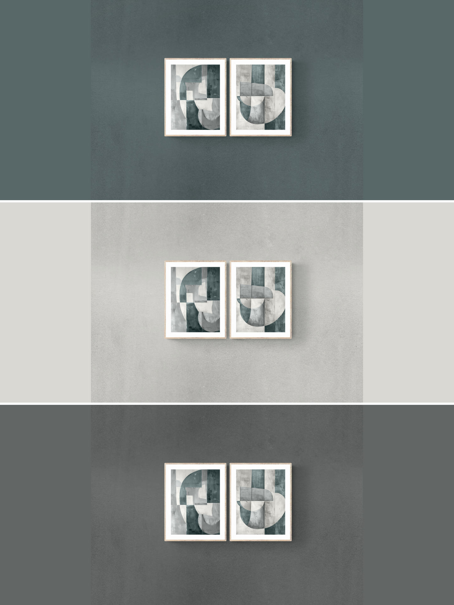 set of 2 prints, blue walls, white walls, grey walls, gray walls