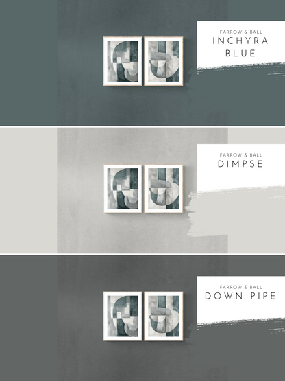 set of 2 prints, blue walls, white walls, grey walls, gray walls, farrow and ball