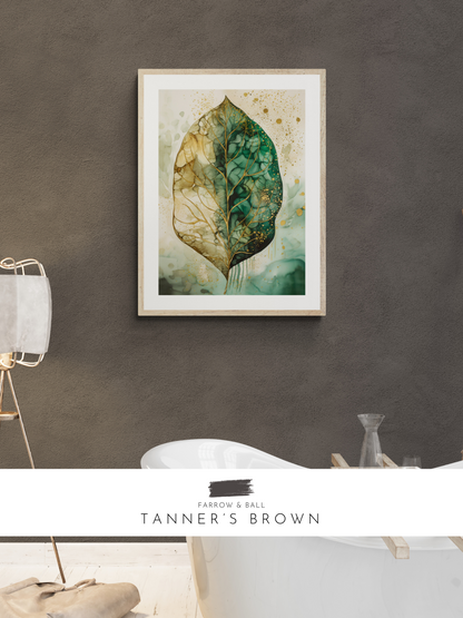 leaf print, beige, bathroom print, stylish, moody, f&b, farrow & ball,