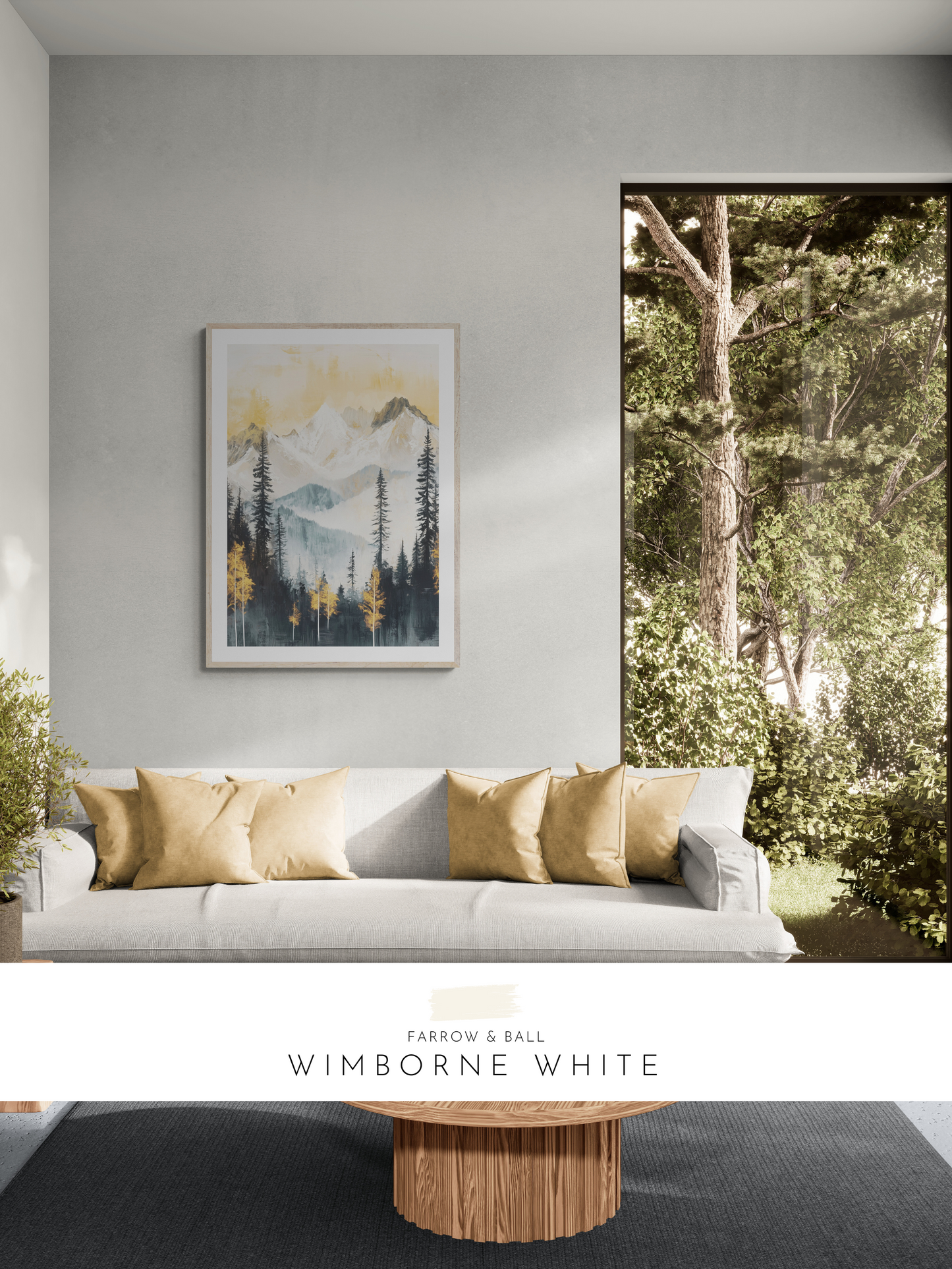 mountainscape, stylish lounge, living room print, modern, farrow & ball, white, 