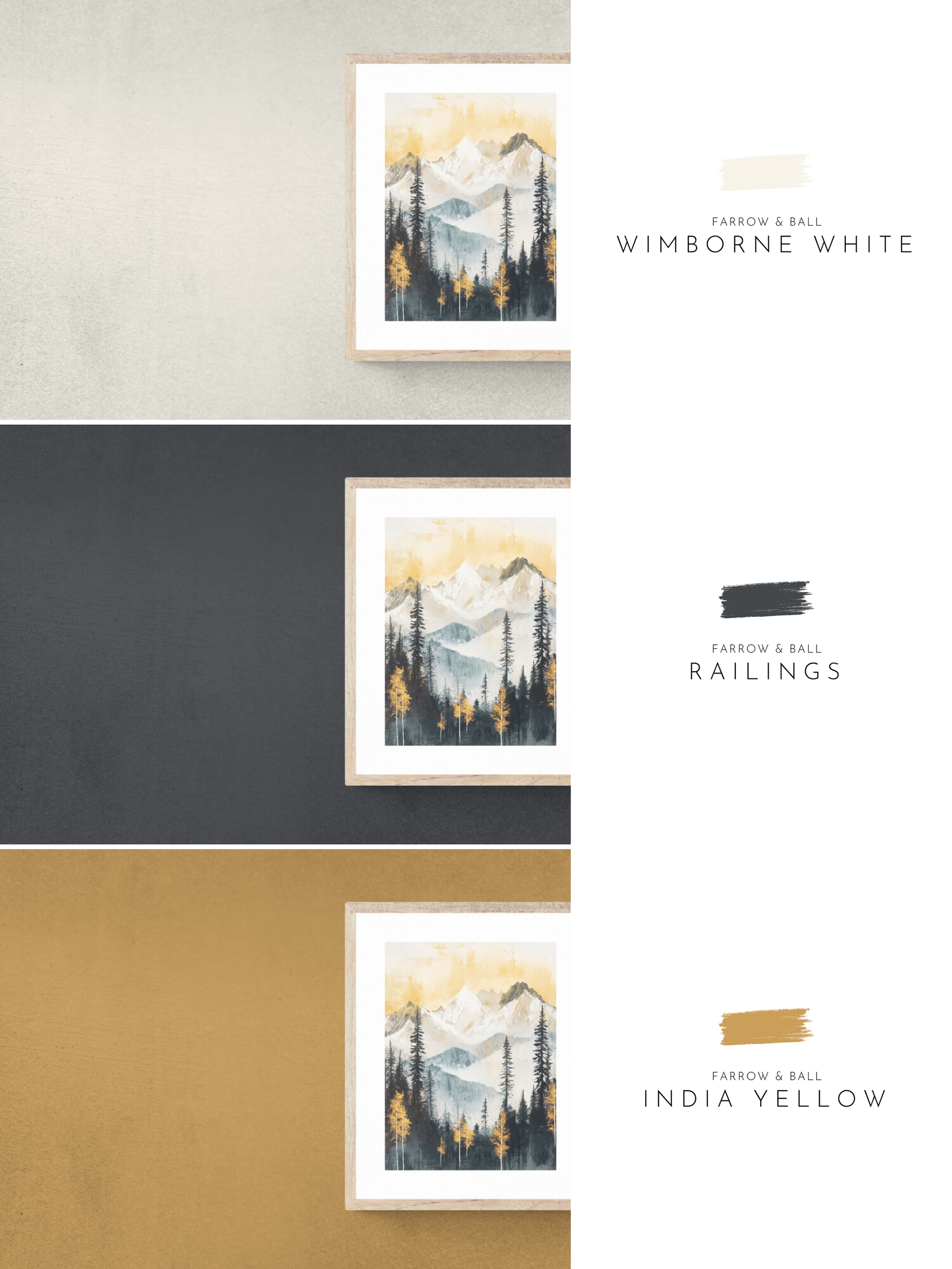 mountainscape, black walls, yellow walls, white walls, farrow & ball, 