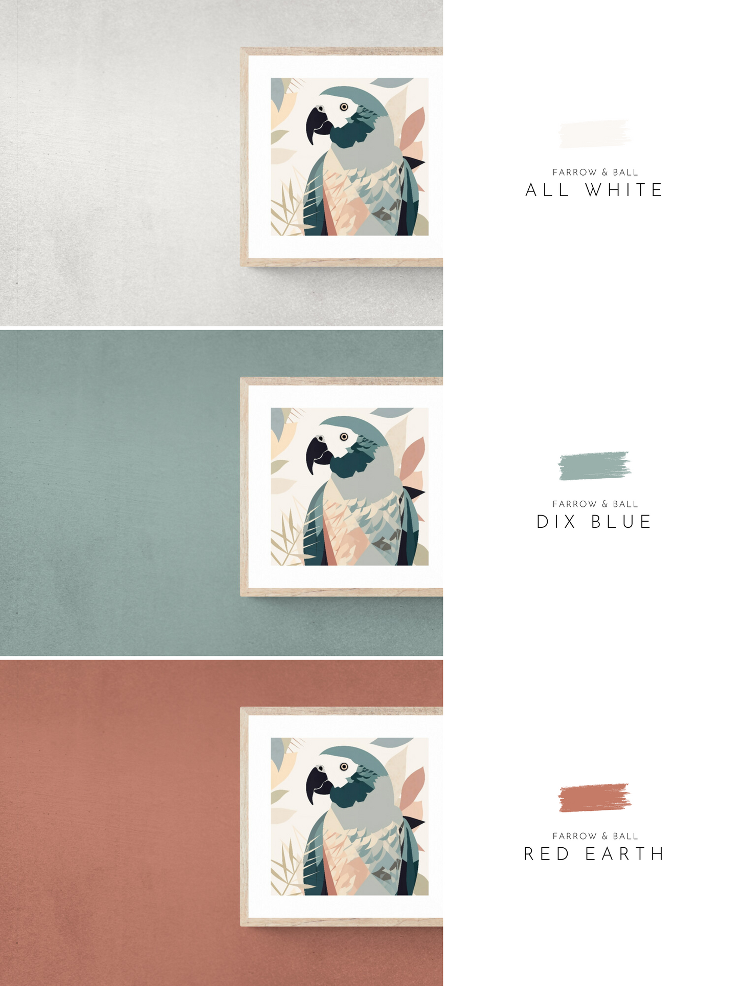 parrot print, farrow & ball, white, neutral, blue, red, wall colours, farrow & ball, 