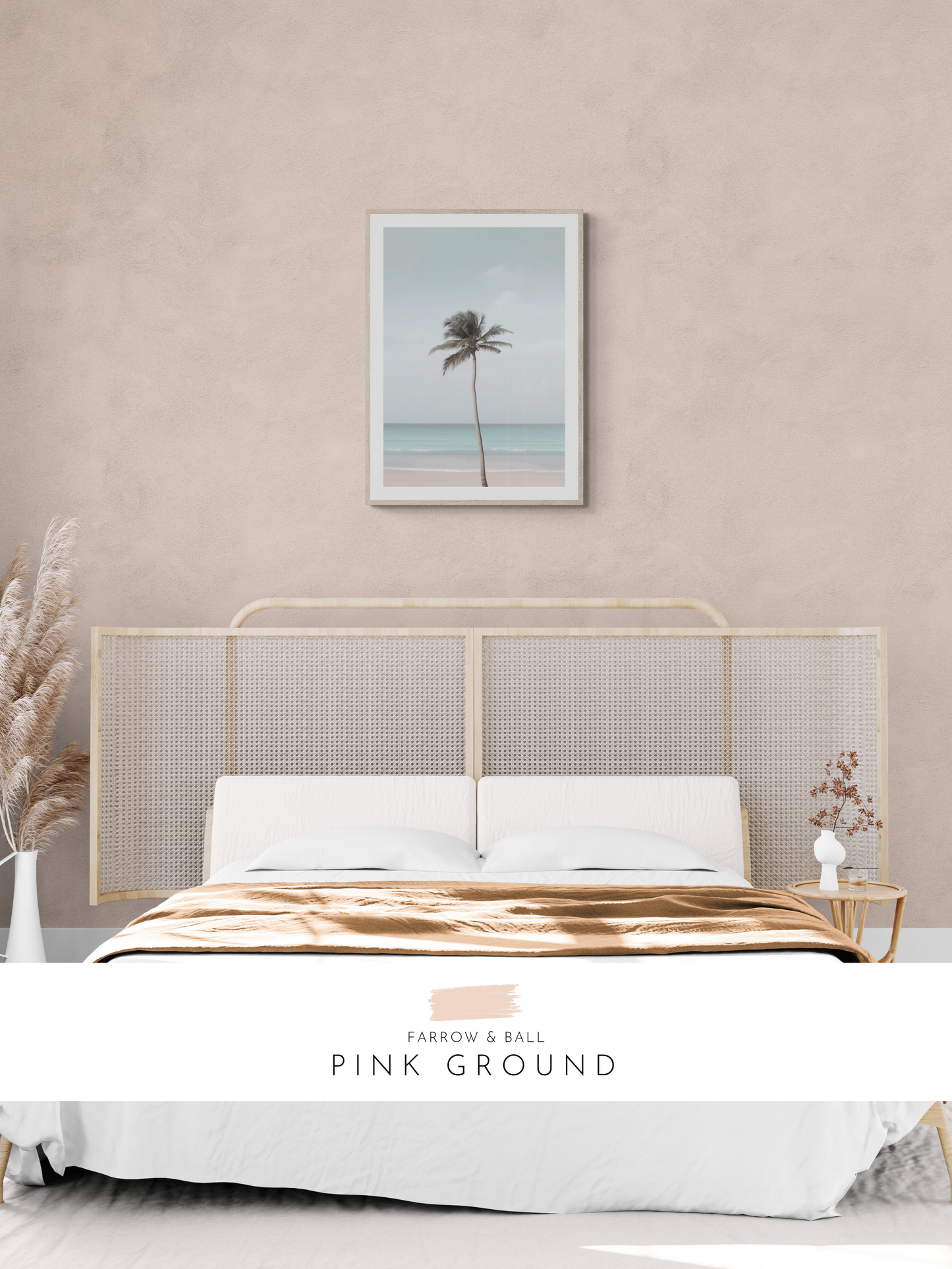 coastal print, pink, light stylish bedroom print, farrow & ball