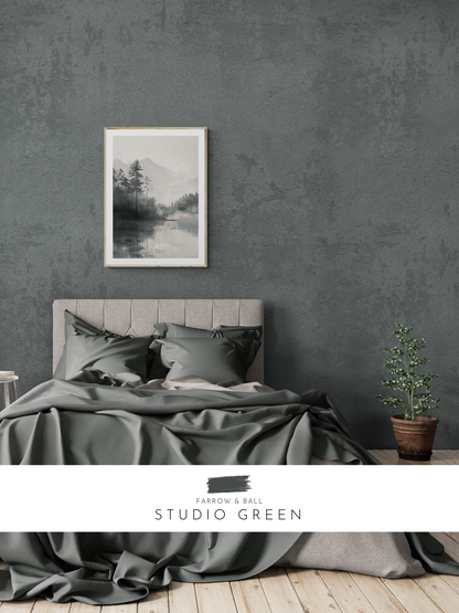 abstract nature, green bedroom, cool decor, modern wall art, contemporary design, moody