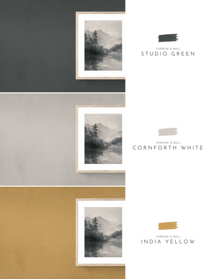 abstract nature, white walls, cool neutral walls, green walls, yellow walls, farrow and ball, 