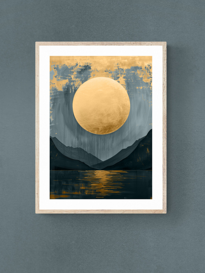 magical print, fantasy art, moonscape, blues, de nimes