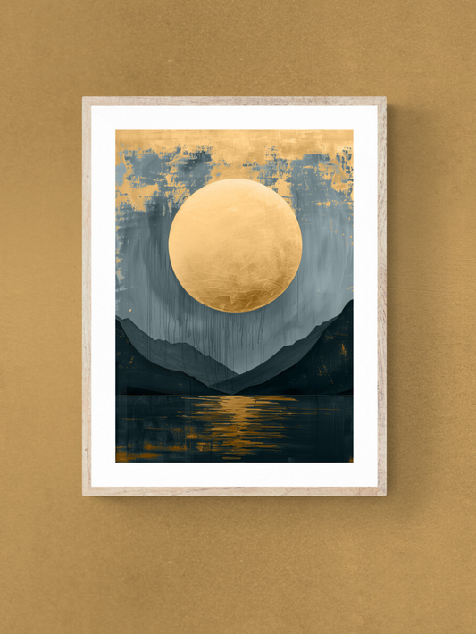 magical print, fantasy art, moonscape, yellows, india yellow