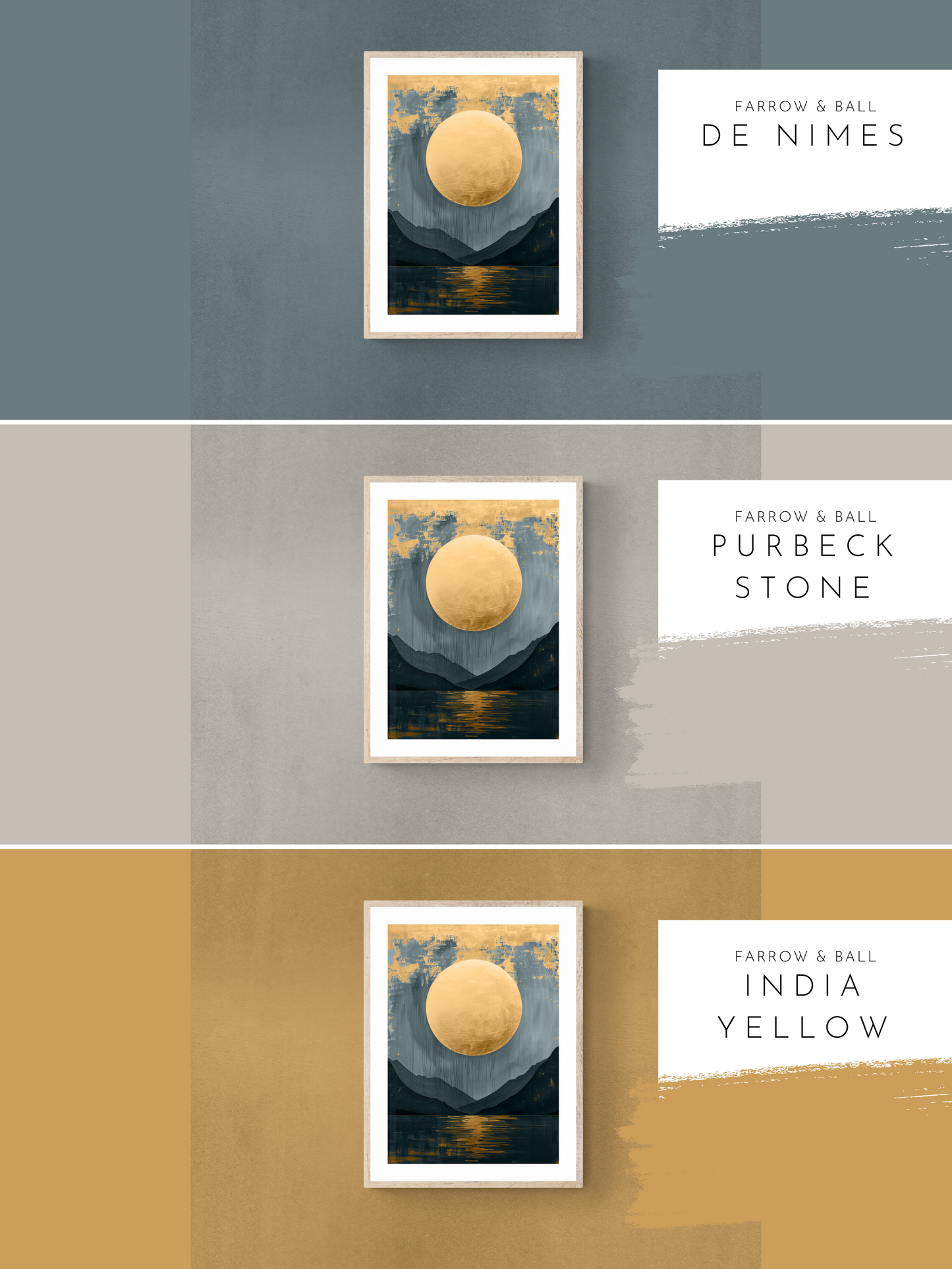 magical print, fantasy art, moonscape, blue walls, white walls, yellow walls, farrow and ball, 