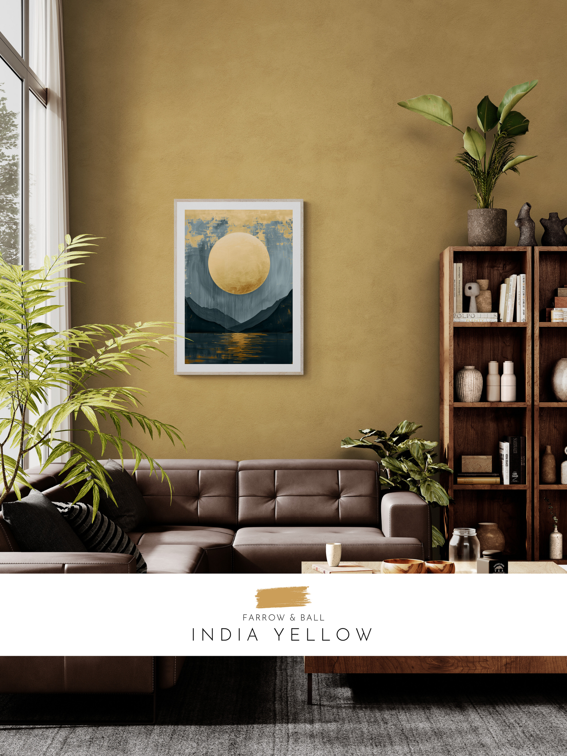 magical print, fantasy art, moonscape, yellow walls,